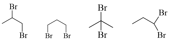 Số đồng phân mạch hở có cùng công thức phân tử C3H6Br2 là
