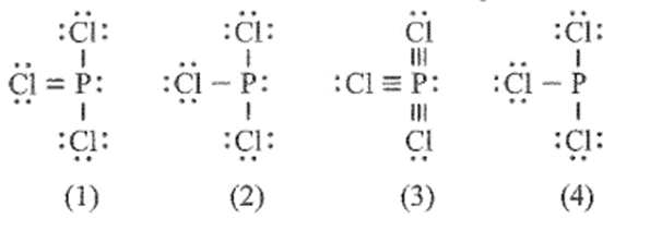 Công thức nào sau đây ứng với công thức Lewis của phân tử PCl3