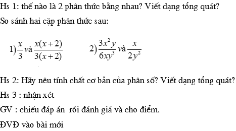 Giáo án Toán 8 Bài 2: Tính chất cơ bản của phân thức mới nhất