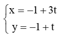 Cho đường thẳng ∆: x – 3y + 4 = 0. Phương trình nào dưới đây là phương trình tham số của ∆?