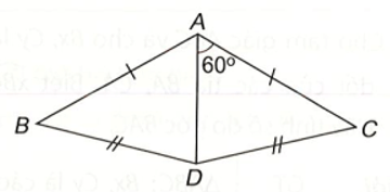 Cho các điểm A, B, C, D như hình vẽ. Biết rằng góc DAC = 60 độ, hãy tính góc DAB