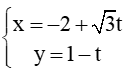 Cho ∆1  x = -2+(căn3)t; y = 1-t và ∆2 x = -1+(căn3)t'; y = 2+t'