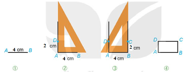 Vẽ hình vuông có cạnh 5 cm. Vẽ hình chữ nhật có chiều dài 4 cm, chiều rộng 2 cm