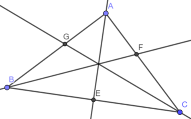 Cho tam giác ABC bất kì. Lần lượt vẽ các tia phân giác AE, BF, CG của các góc