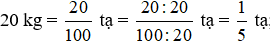 Dùng phân số để viết mỗi khối lượng sau theo tạ, theo tấn. a) 20 kg