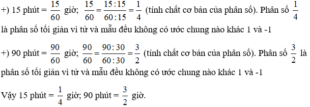 Viết các số đo thời gian sau đây theo đơn vị giờ, dưới dạng phân số tối giản