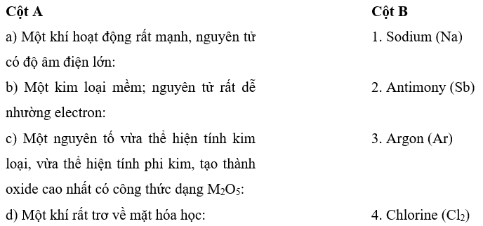 Ghép từng nhóm đặc điểm ở cột A với một phần tử tương ứng trong cột B