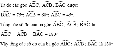 Tính tổng các số đo của ba góc