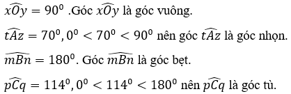 Đo các góc trong Hình 98 và chỉ ra góc nhọn, góc vuông, góc tù, góc bẹt