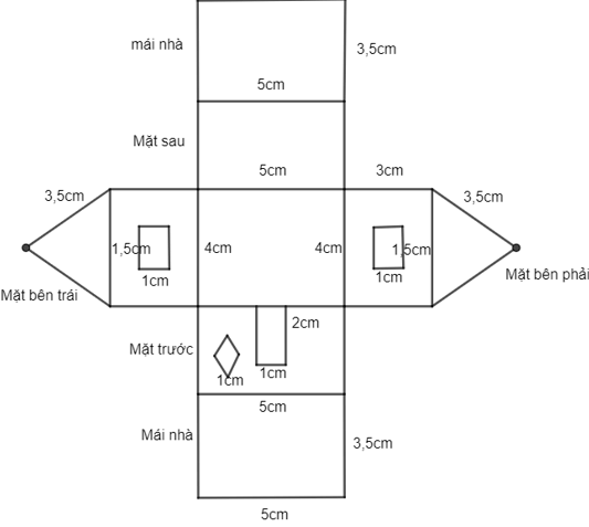 Vẽ sơ đồ ngôi nhà theo kích thước các cạnh nêu ra trong hình vẽ