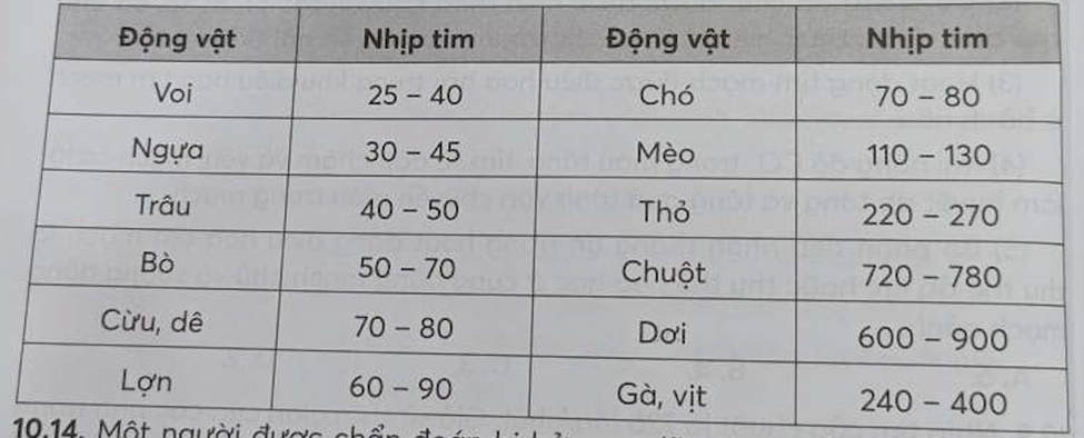 Bảng sau đây cho biết nhịp tim (nhịp/phút) ở một số loài động vật. Hãy nhận (ảnh 1)