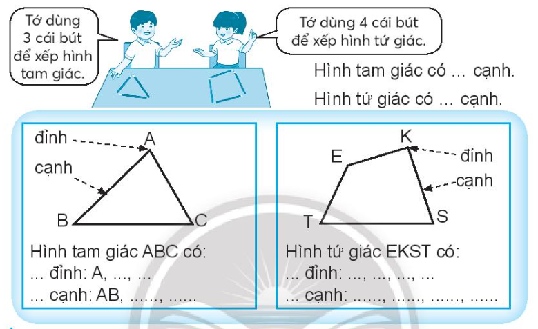 Vở bài tập Toán lớp 3 Tập 1 trang 24, 25 Bài 12: Hình tam giác. Hình từ giác - Chân trời sáng tạo (ảnh 1)