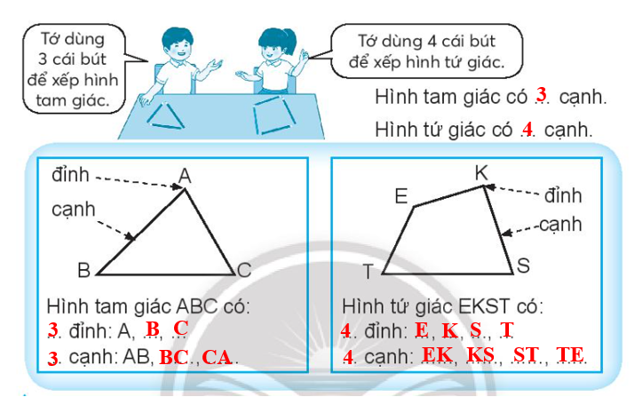 Vở bài tập Toán lớp 3 Tập 1 trang 24, 25 Bài 12: Hình tam giác. Hình từ giác - Chân trời sáng tạo (ảnh 1)