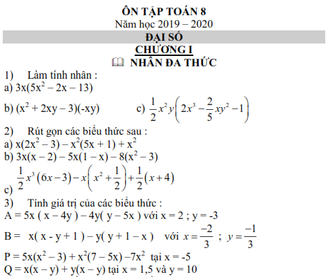 Đề cương học kì 1 môn Toán lớp 8 (ảnh 1)