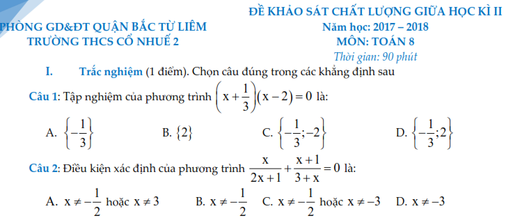 Tuyển tập đề thi giữa học kì 2 Toán lớp 8 (ảnh 1)