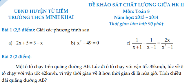 Tuyển tập đề thi giữa học kì 2 Toán lớp 8 (ảnh 4)