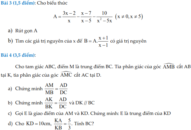 Tuyển tập đề thi giữa học kì 2 Toán lớp 8 (ảnh 5)