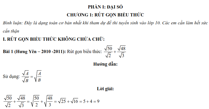 Các chuyên đề thi vào Toán lớp 10 (ảnh 1)