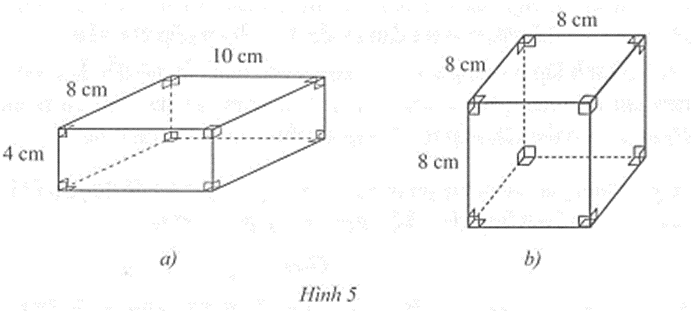 Quan sát các hình 5a, 5b và tính thể tích, diện tích xung quanh của mỗi hình đó