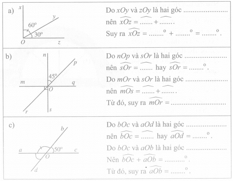 Quan sát từng hình rồi viết vào chỗ chấm (…) cho thích hợp trang 96 VBT Toán lớp 7 Tập 1