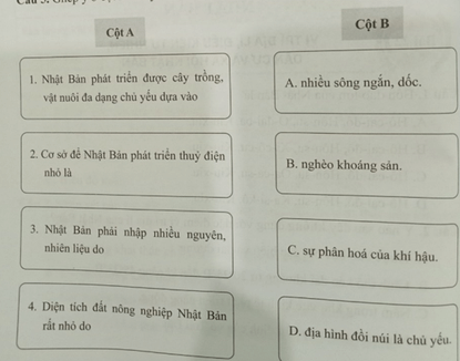 Ghép ý ở cột A với ý ở cột B để thành một câu đúng