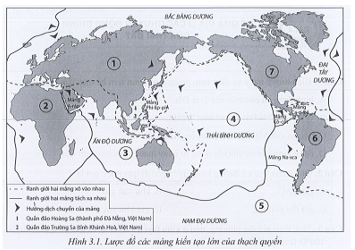Hãy đặt tên các mảng kiến tạo lớn dưới đây vào đúng vị trí