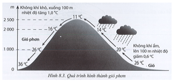 Quan sát hình sau: Hãy trình bày quá trình hình thành gió phơn