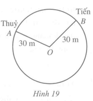 Trong một trò chơi hai bạn Thuỷ và Tiến chạy trên một đường tròn tâm O có bán kính bằng 30 m