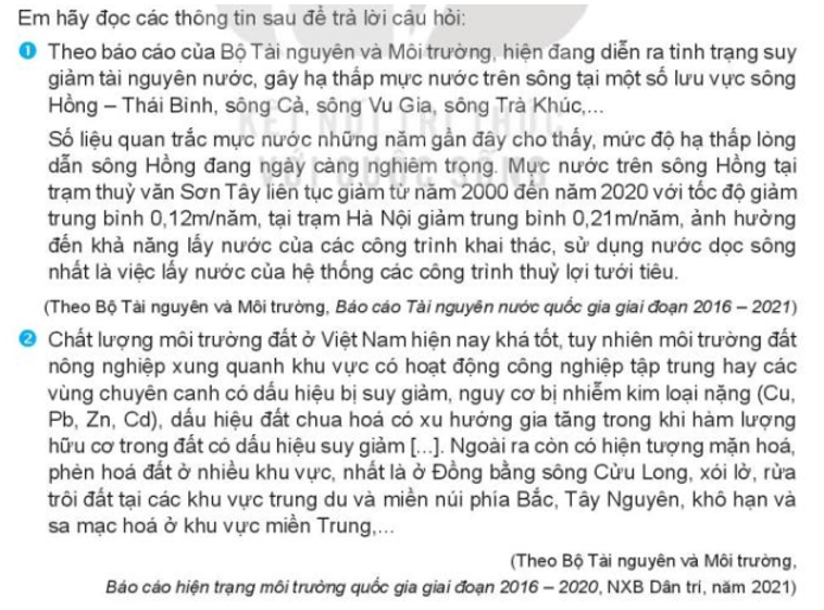 Các thông tin cho thấy sự suy giảm về số lượng và chất lượng các thành phần