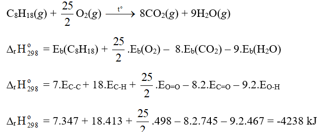 Tính biến thiên enthalpy của phản ứng đốt cháy 1 mol octane