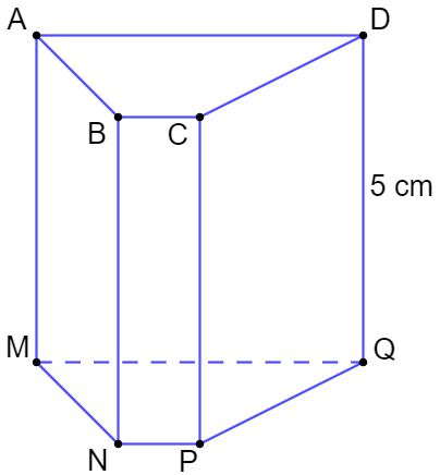 Một hình lăng trụ đứng, đáy là hình thang, chiều cao hình lăng trụ bằng 5 cm