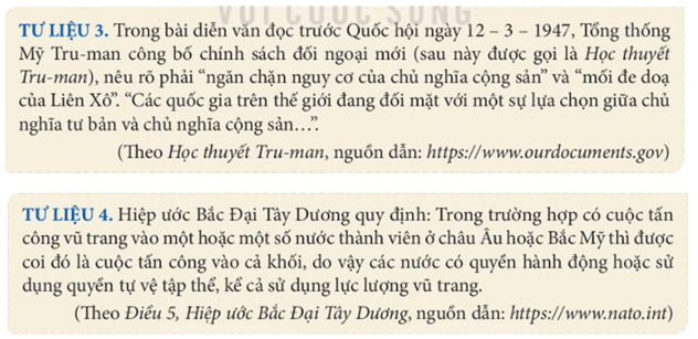 Khai thác các tư liệu 3, 4 và thông tin trong mục nêu những nguyên nhân dẫn đến Chiến tranh lạnh (ảnh 1)