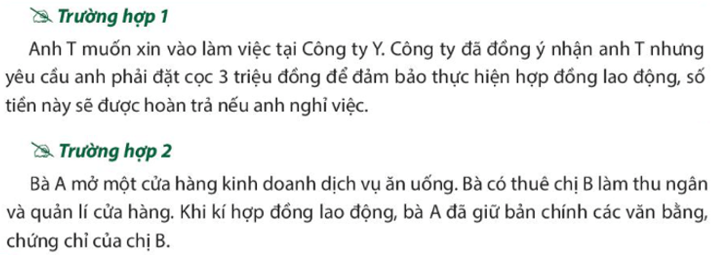 Cho biết hành vi của các nhân vật trong những trường hợp trên có phù hợp với quy định