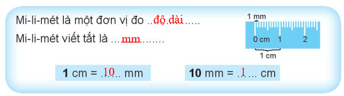 Vở bài tập Toán lớp 3 Tập 1 trang 22, 23 Bài 11: Mi – li – mét - Chân trời sáng tạo (ảnh 1)