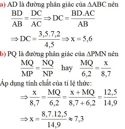 Giải bài tập SGK Toán lớp 8 bài 3: Tính chất đường phân giác của tam giác