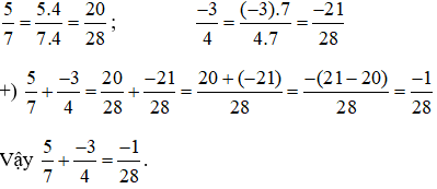 Để thực hiện phép cộng  5/7 + -3/4, em hãy làm theo các bước sau