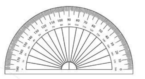 Hãy quan sát thước đo góc. Thước đo góc có dạng nửa hình tròn