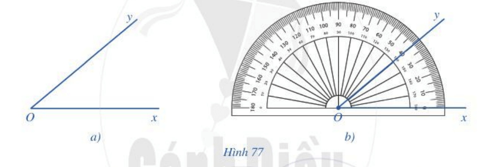 Hãy quan sát thước đo góc. Thước đo góc có dạng nửa hình tròn