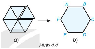 Cắt sáu hình tam giác đều giống nhau và ghép lại như Hình 4.4a để được 