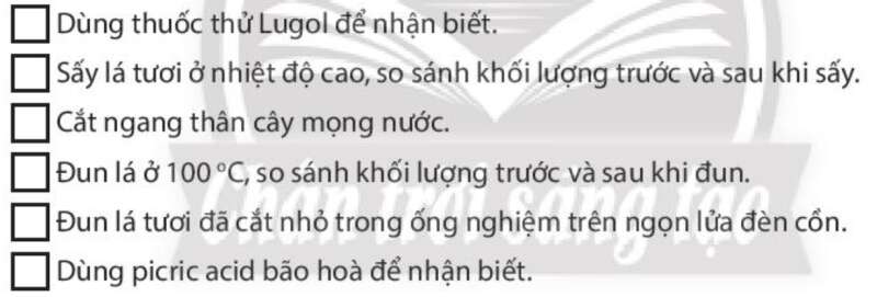 Sách bài tập Sinh học 10 Bài 7 (Chân trời sáng tạo): Thực hành: Xác định một số thành phần hóa học của tế bào (ảnh 1)