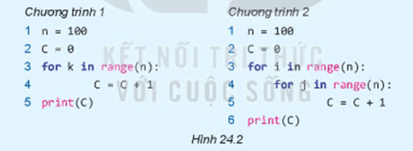 Quan sát và ước lượng thời gian thực hiện các đoạn chương trình 1 và 2 trong Hình 24.2