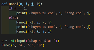 Viết chương trình giải bài toán Tháp Hà Nội nhưng với tên các cọc là A, B, C