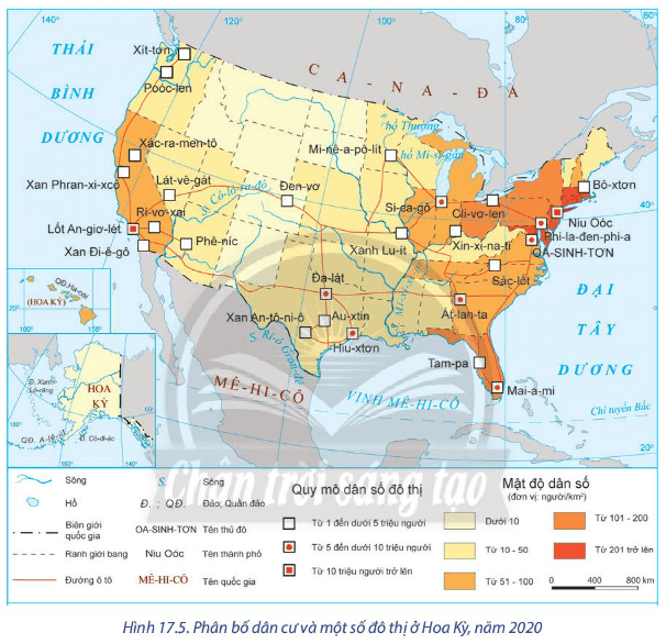 Lý thuyết Địa Lí 11 Chân trời sáng tạo Bài 17: Vị trí địa lí, điều kiện tự nhiên, dân cư và xã hội Hoa Kỳ