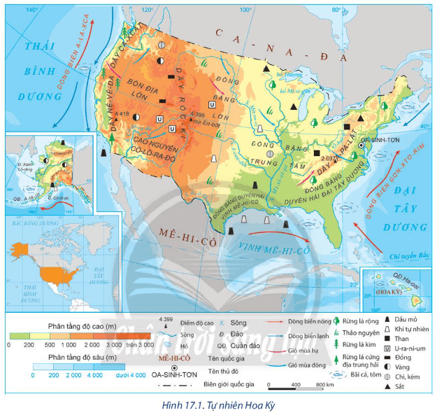 Lý thuyết Địa Lí 11 Chân trời sáng tạo Bài 17: Vị trí địa lí, điều kiện tự nhiên, dân cư và xã hội Hoa Kỳ