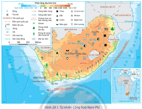 Lý thuyết Địa Lí 11 Chân trời sáng tạo Bài 29: Vị trí địa lí, điều kiện tự nhiên, dân cư và xã hội Cộng hoà Nam Phi