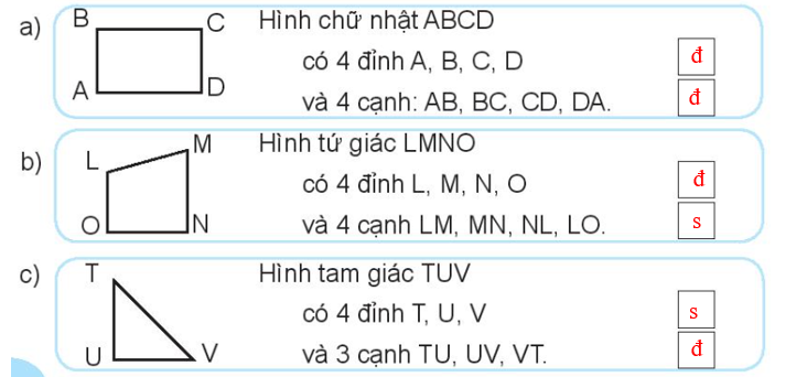 Vở bài tập Toán lớp 3 Tập 1 trang 24, 25 Bài 12: Hình tam giác. Hình từ giác - Chân trời sáng tạo (ảnh 1)