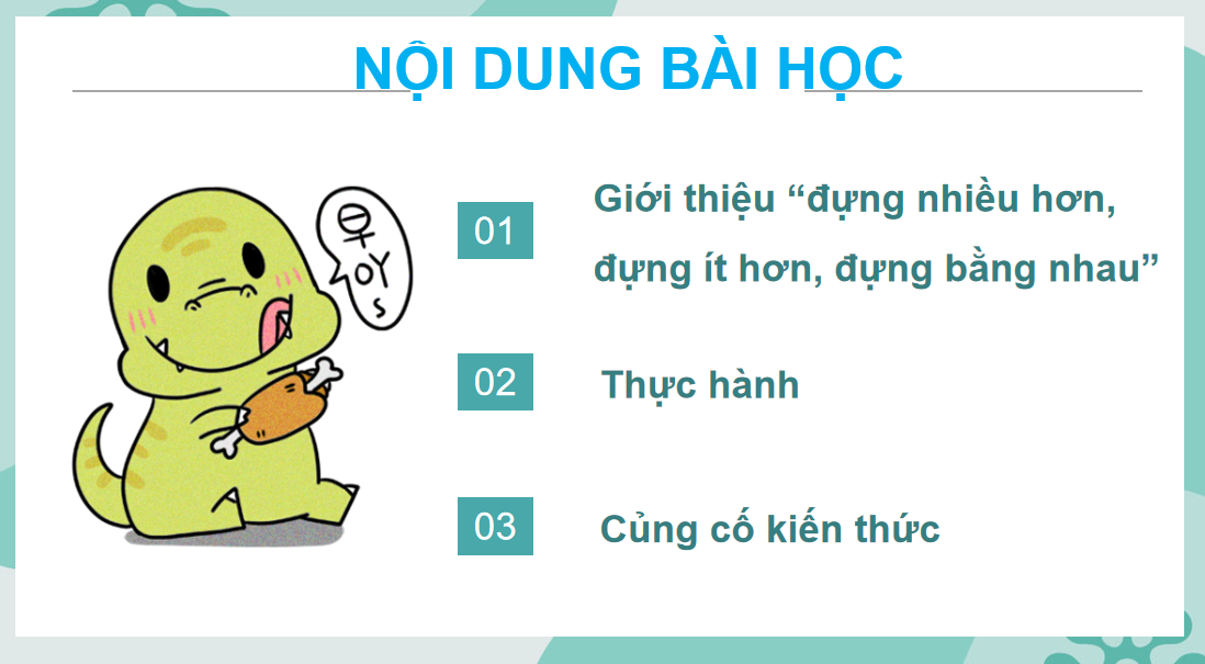 Giáo án điện tử  Đựng nhiều nước, đựng ít nước| Bài giảng PPT Toán lớp 2 Chân trời sáng tạo (ảnh 1)