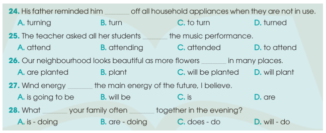 SBT Tiếng Anh 10 trang 24 Test yourself 1 Grammar | Giải Sách bài tập Tiếng Anh 10 Kết nối tri thức