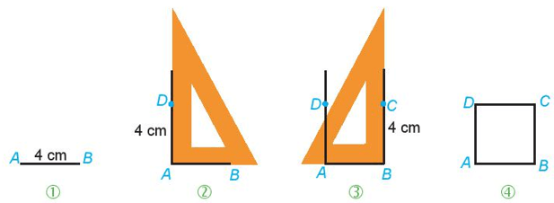 Vẽ hình vuông ABCD có cạnh 4 cm theo hướng dẫn sau: Bước 1. Vẽ đoạn thẳng 