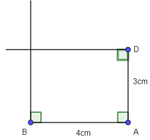 Vẽ hình chữ nhật ABCD có AB = 4 cm, AD = 3 cm theo hướng dẫn sau